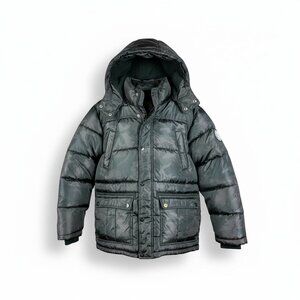 DKNY Boys Full-Zip Quilted Fleece Lined Hooded Parka Jacket Black Camo L 14/16